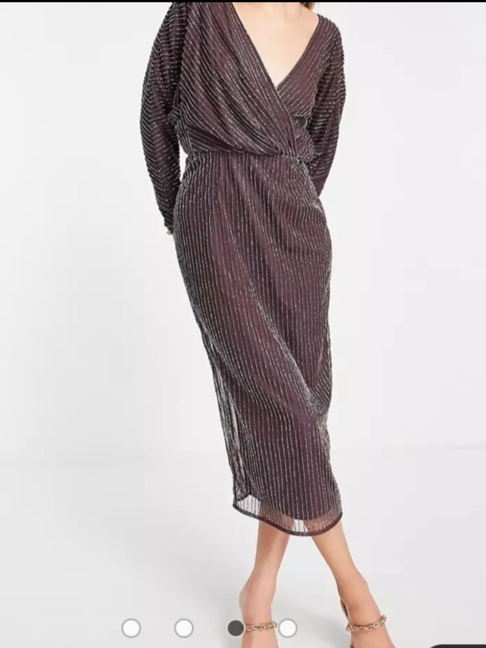 ASOS DESIGN Plum Beaded Drape Front Open Back Formal Dress